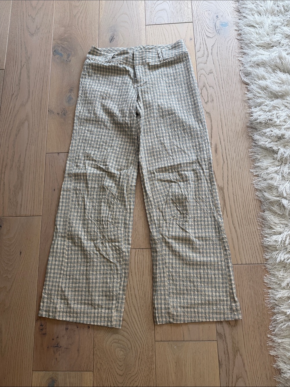 Free People Plaid Tan Wide-Leg Chinos Size 8